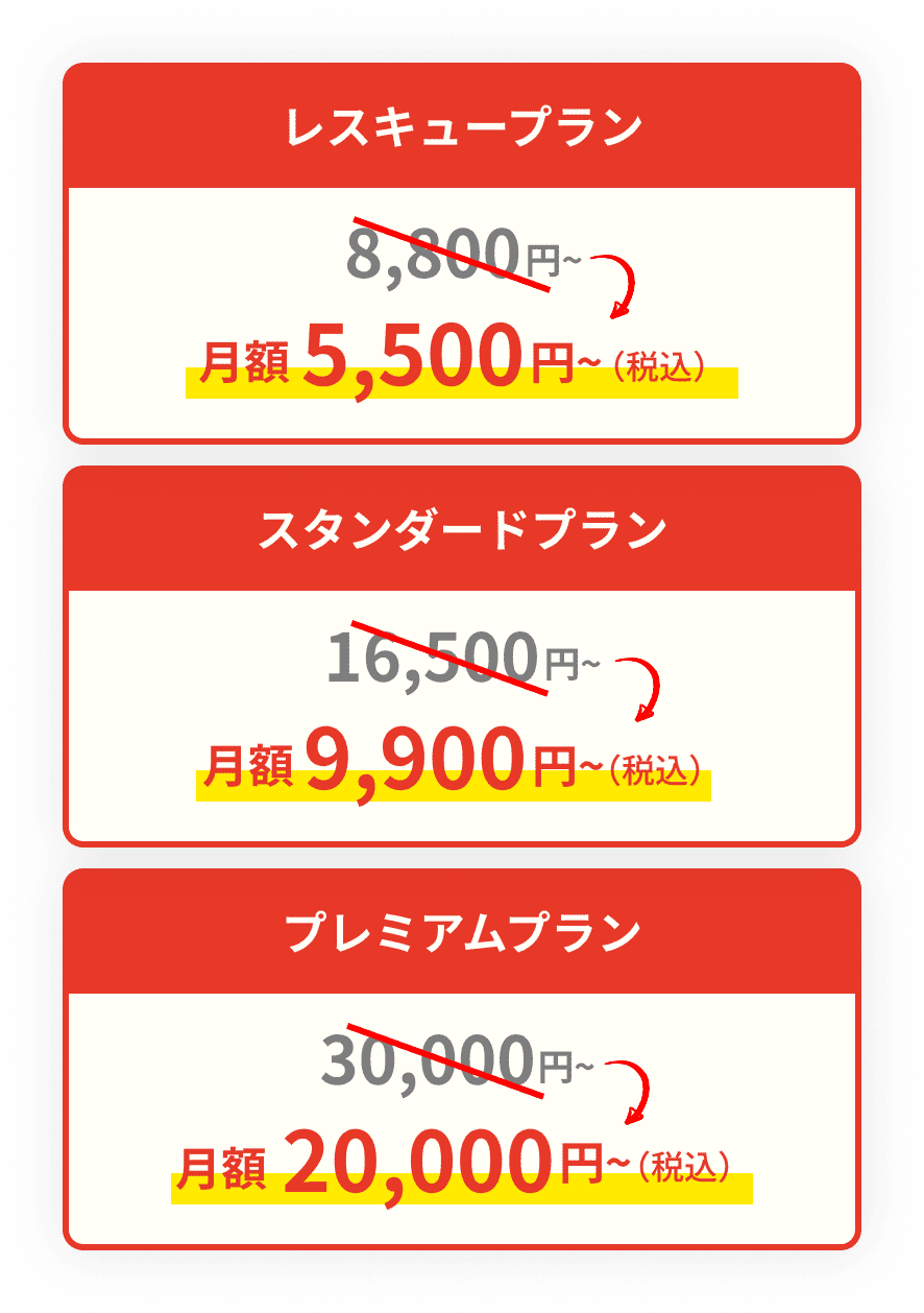 キャンペーン適用後の3プラン料金一覧